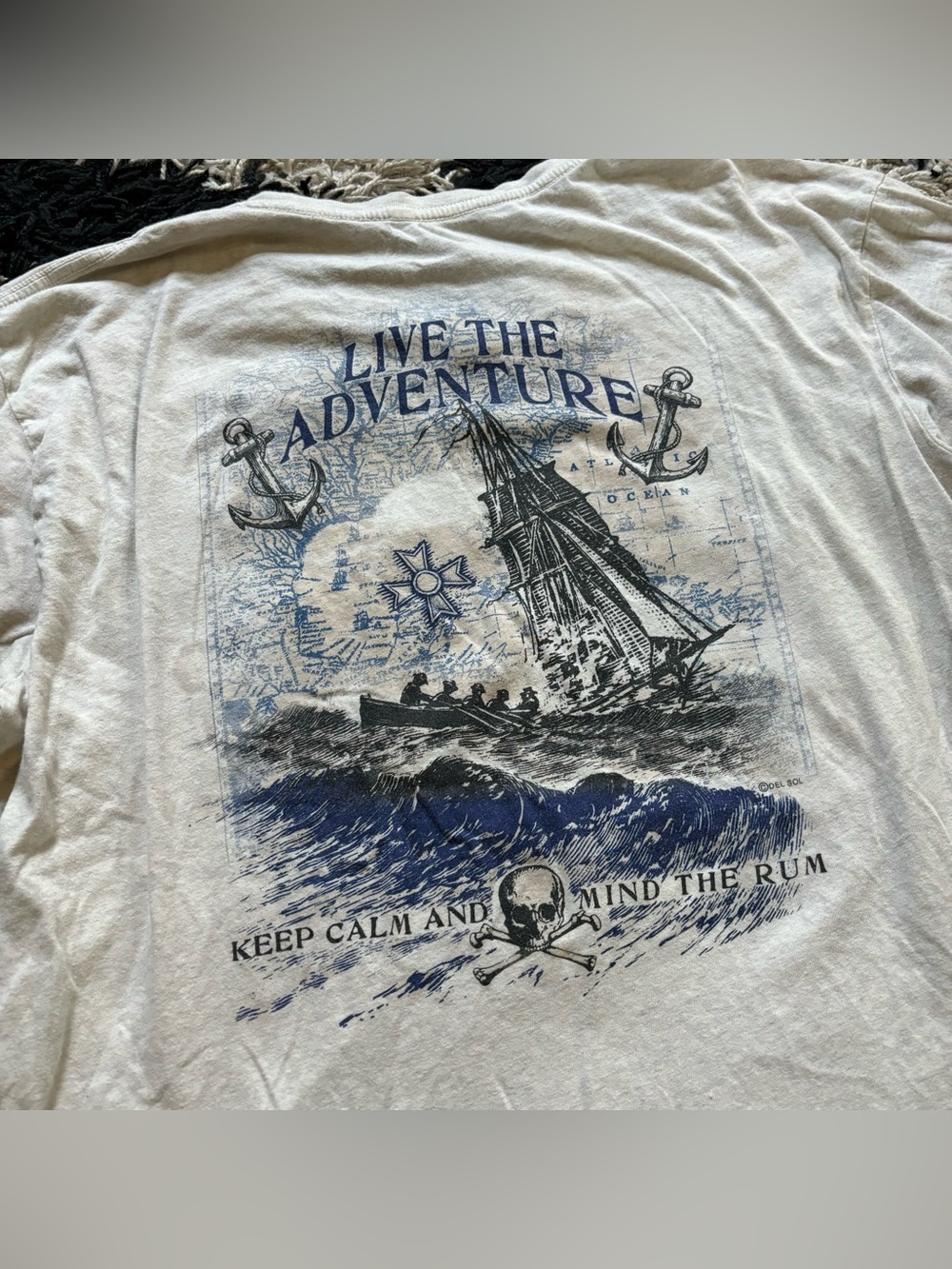 Del Sol St. Thomas Cream Live The Adventure Boat Ocean Multicolor Graphic Tshirt